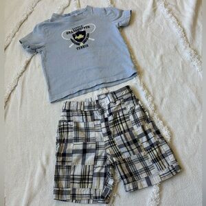 Janie and Jack Vintage Blue Graphic T-Shirt and Plaid Shorts Set